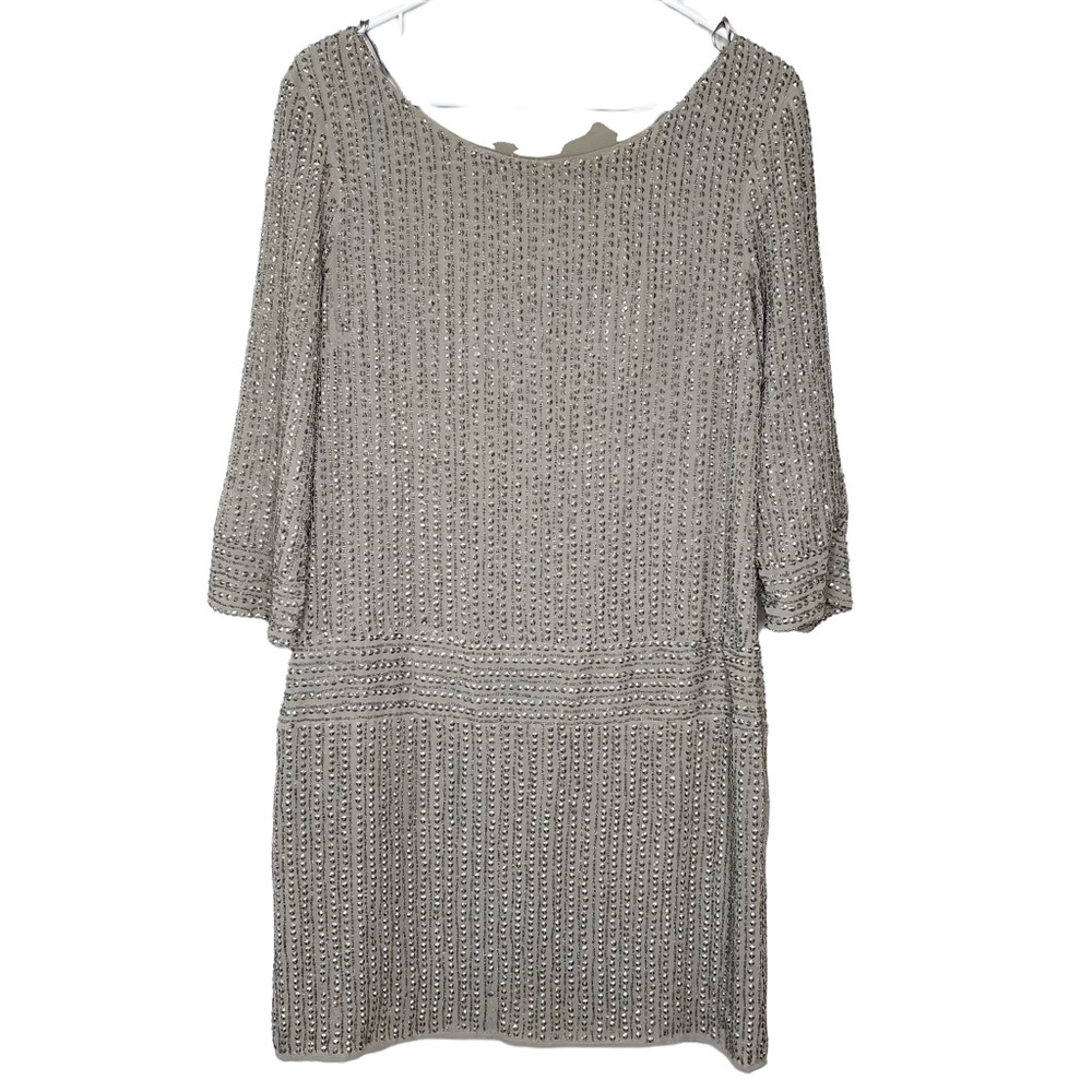 W118 by Walter Baker Silver Long Sleeve Rhinestone Dress Open Back Women…